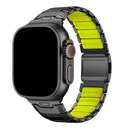iBandGear Titanium Sport Band for Apple Watch Ultra – Rugged Metal & Silicone Strap - Black-Green