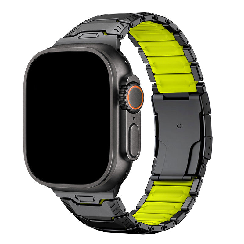 iBandGear Titanium Sport Band for Apple Watch Ultra – Rugged Metal & Silicone Strap - Black-Green