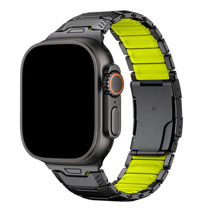 iBandGear Titanium Sport Band for Apple Watch Ultra – Rugged Metal & Silicone Strap - Black-Green