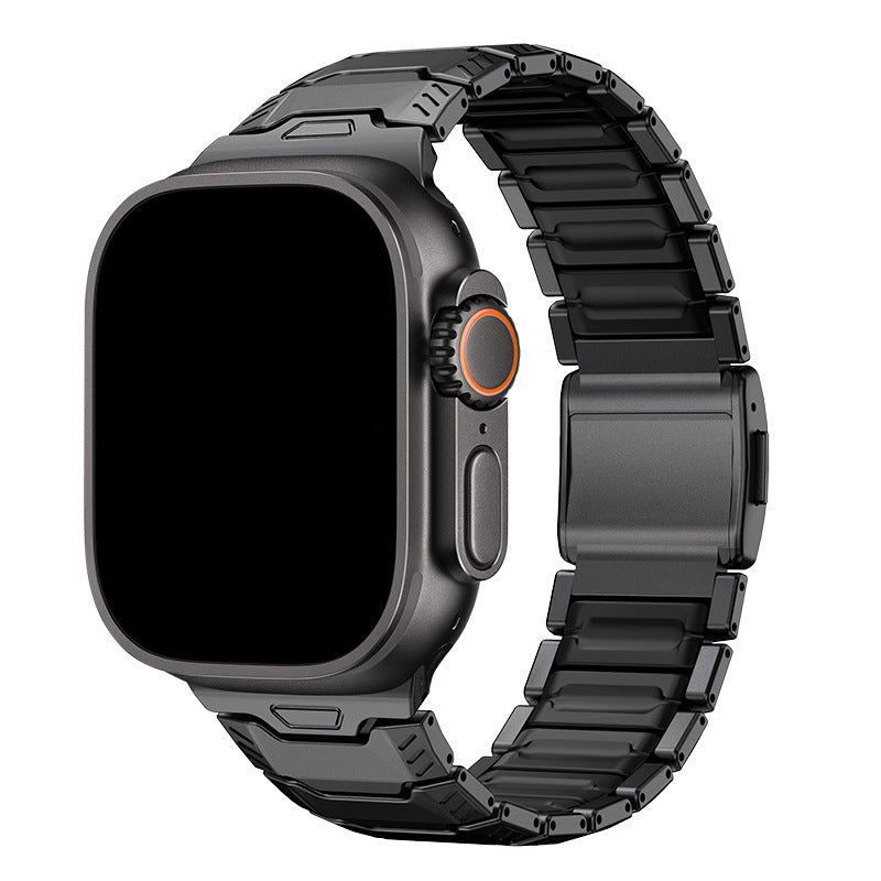 iBandGear Titanium Sport Band for Apple Watch Ultra – Rugged Metal & Silicone Strap - Black-Black