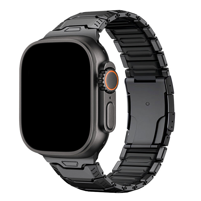 iBandGear Titanium Sport Band for Apple Watch Ultra – Rugged Metal & Silicone Strap - Black-Black