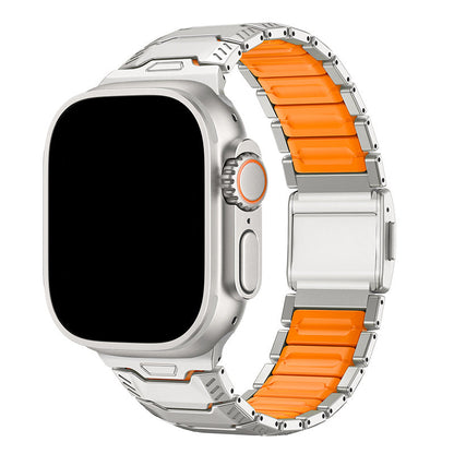 iBandGear Titanium Sport Band for Apple Watch Ultra – Rugged Metal & Silicone Strap - Titanium-Orange