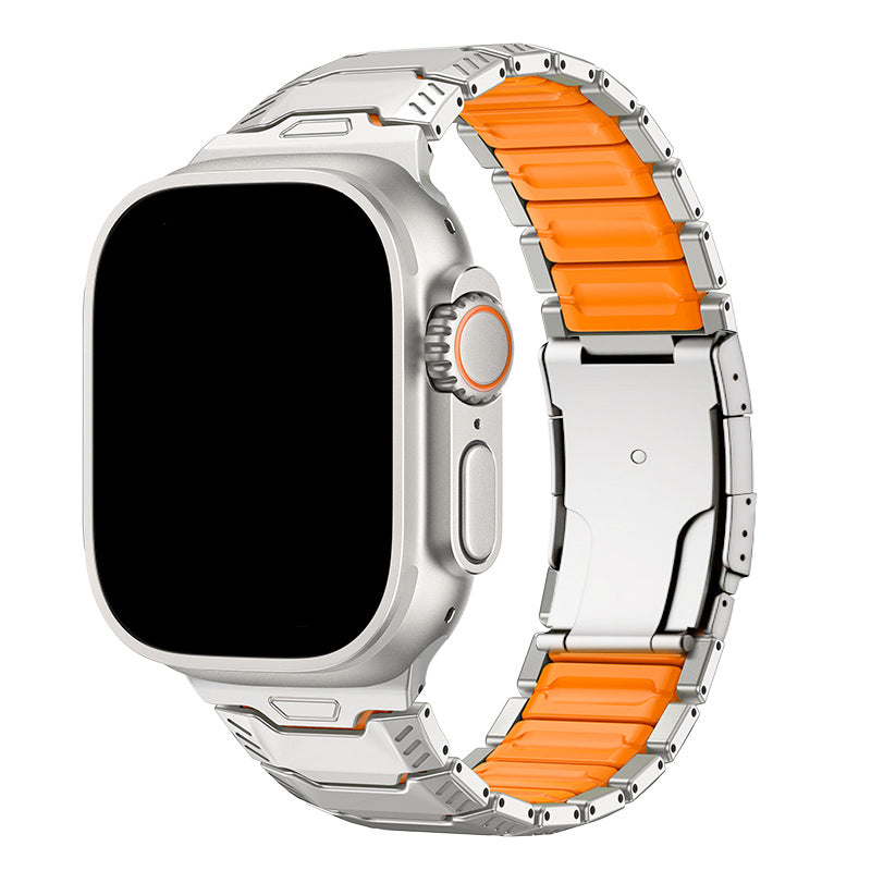 iBandGear Titanium Sport Band for Apple Watch Ultra – Rugged Metal & Silicone Strap - Titanium-Orange