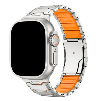 iBandGear Titanium Sport Band for Apple Watch Ultra – Rugged Metal & Silicone Strap - Titanium-Orange