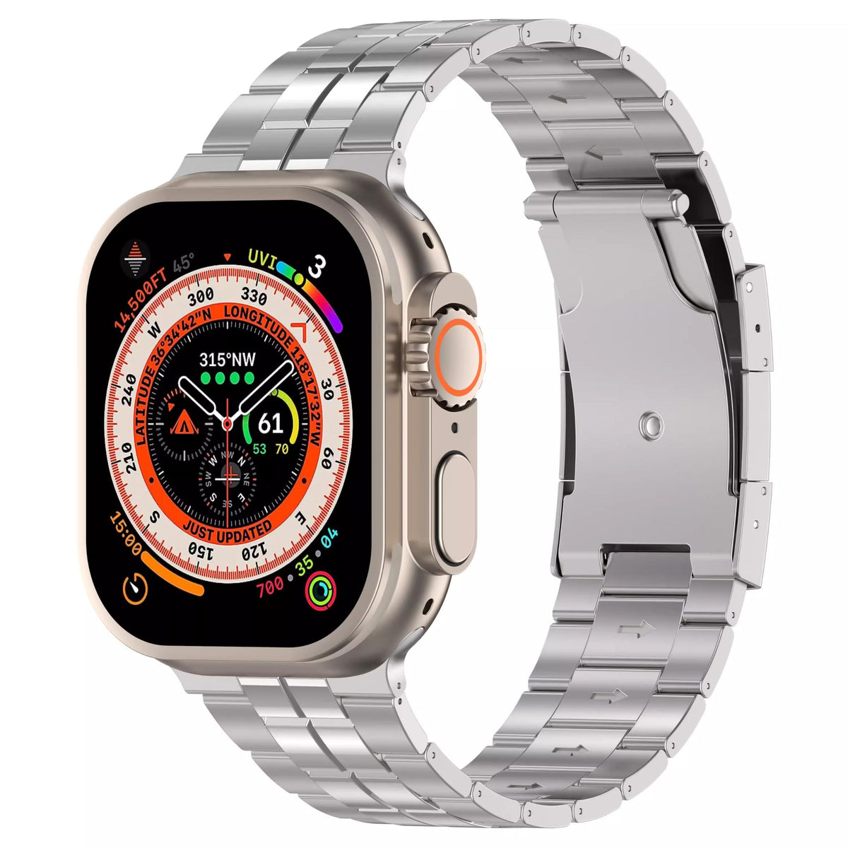 iBandGear Titanium Square-Link Armor Band for Apple Watch - Silver