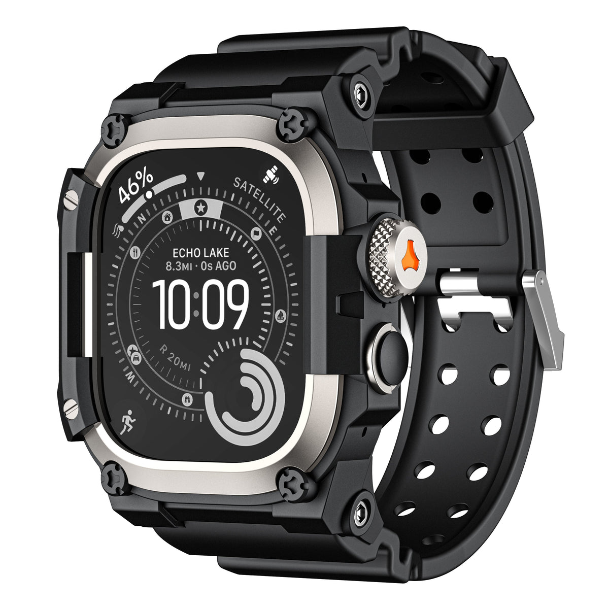 iBandGear Tool-Style Integrated Silicone Band for Apple Watch - Titanium - Black
