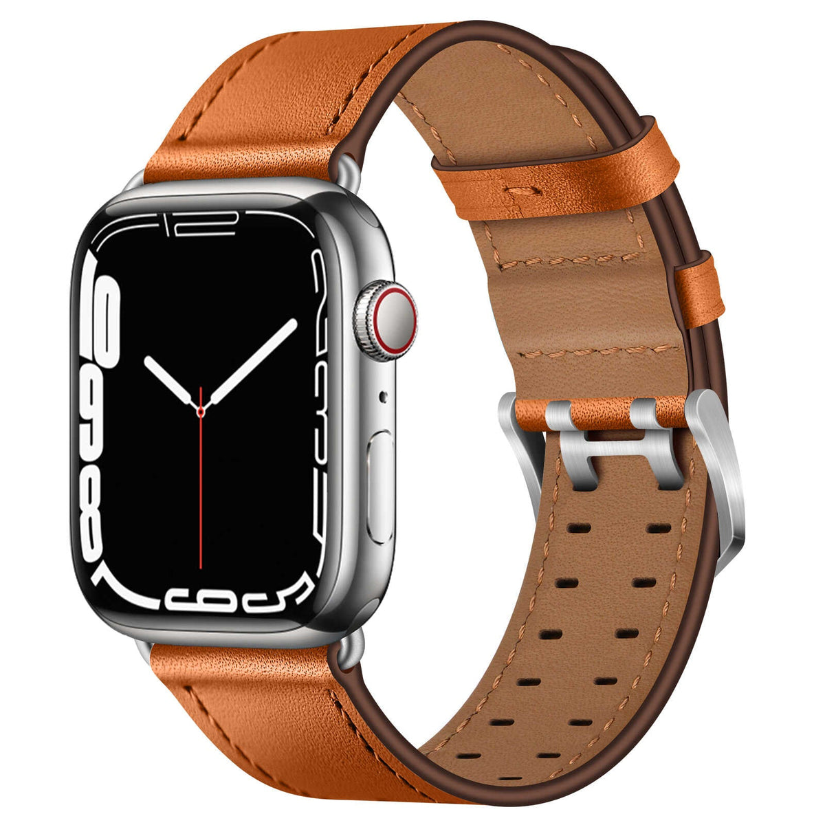 iBandGear Top Grain Leather Band for Apple Watch Classic Pin Buckle Elegant Strap - Brown - Silver
