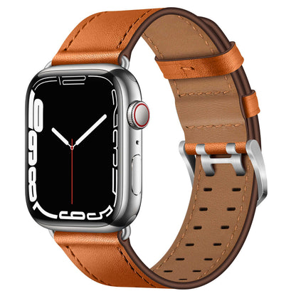 iBandGear Top Grain Leather Band for Apple Watch Classic Pin Buckle Elegant Strap - Brown - Silver