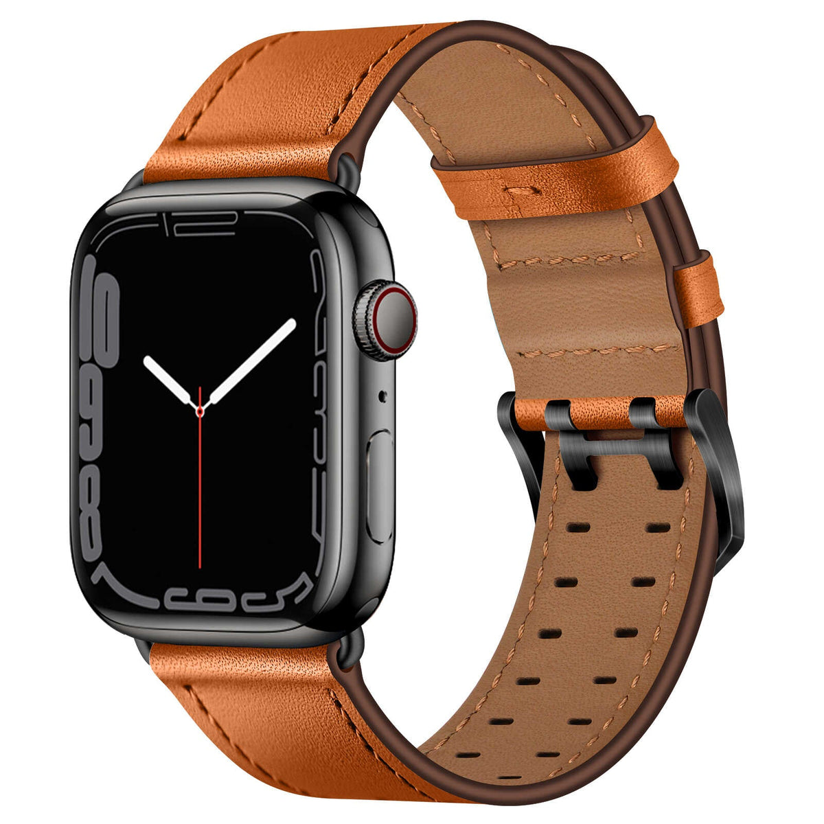 iBandGear Top Grain Leather Band for Apple Watch Classic Pin Buckle Elegant Strap - Brown - Black