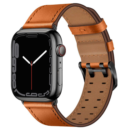 iBandGear Top Grain Leather Band for Apple Watch Classic Pin Buckle Elegant Strap - Brown - Black