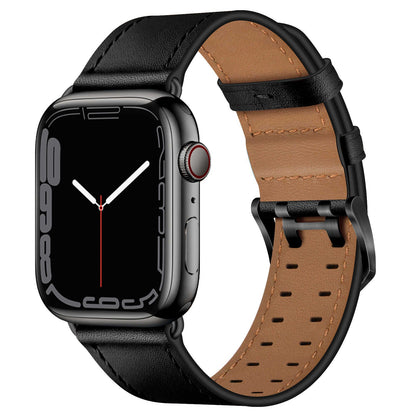 iBandGear Top Grain Leather Band for Apple Watch Classic Pin Buckle Elegant Strap - Black - Black