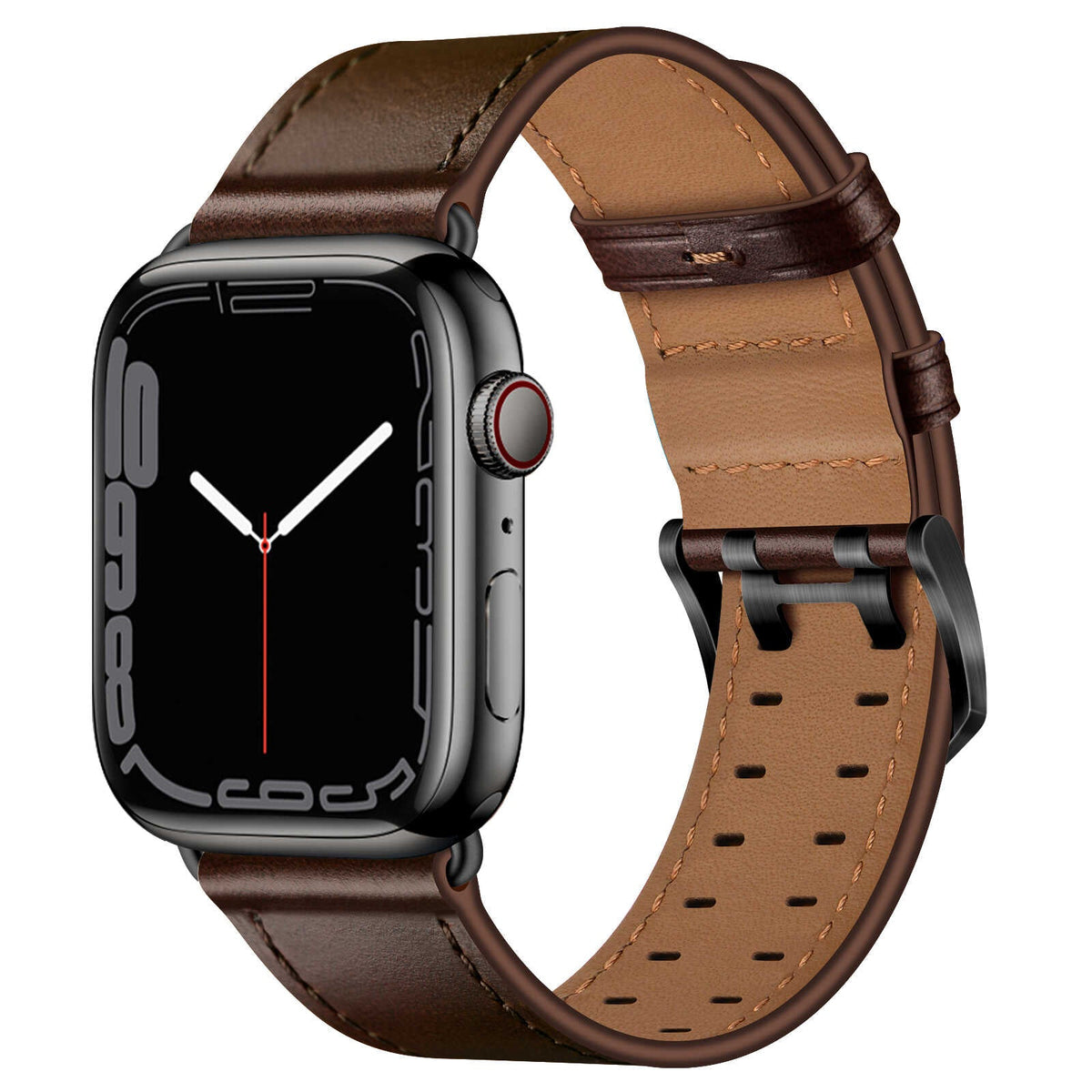 iBandGear Top Grain Leather Band for Apple Watch Classic Pin Buckle Elegant Strap - Dark Brown