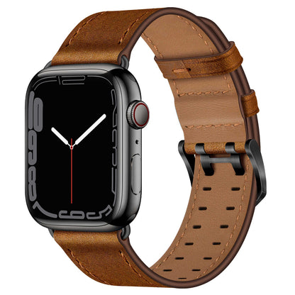 iBandGear Top Grain Leather Band for Apple Watch Classic Pin Buckle Elegant Strap - Red Brown