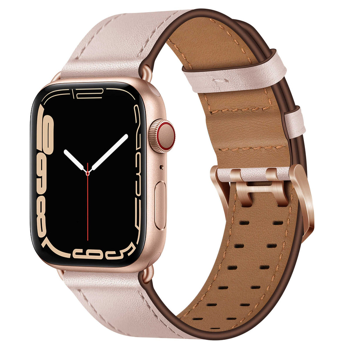 iBandGear Top Grain Leather Band for Apple Watch Classic Pin Buckle Elegant Strap - Pink Sand