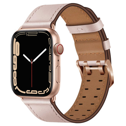 iBandGear Top Grain Leather Band for Apple Watch Classic Pin Buckle Elegant Strap - Pink Sand