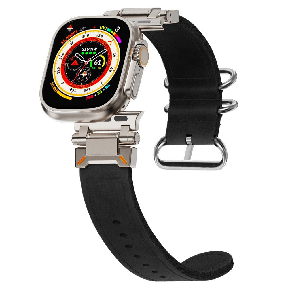 iBandGear TrailExplorer Leather Band for Apple Watch - Titanium-Black