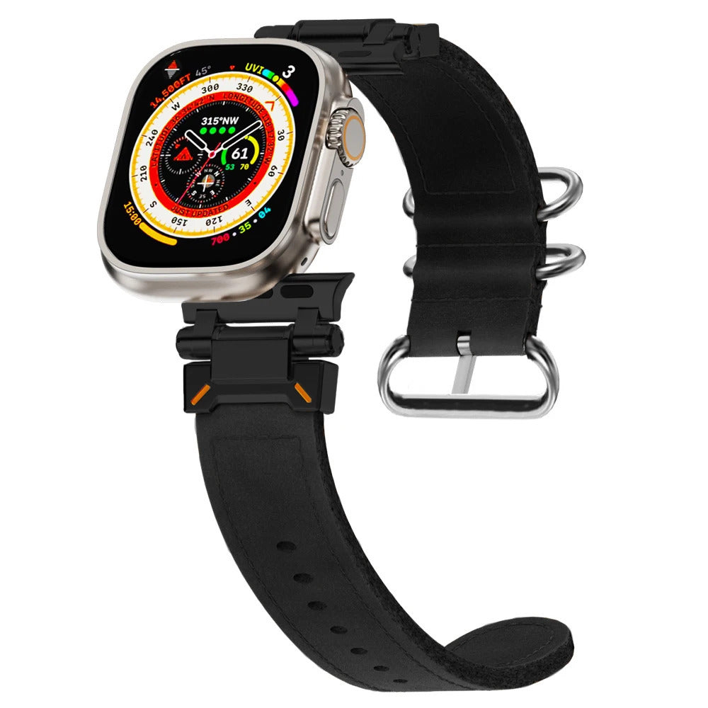 iBandGear TrailExplorer Leather Band for Apple Watch - Black-Black