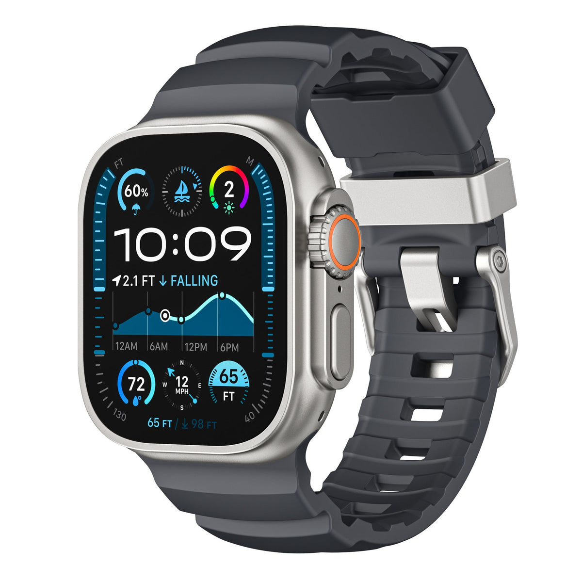 iBandGear TrailFlex Fluoro Rubber Band for Apple Watch - Black–Titanium