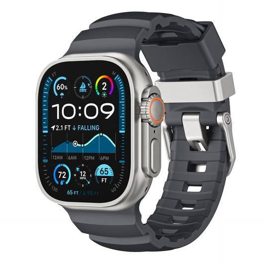 iBandGear TrailFlex Fluoro Rubber Band for Apple Watch - Black–Titanium
