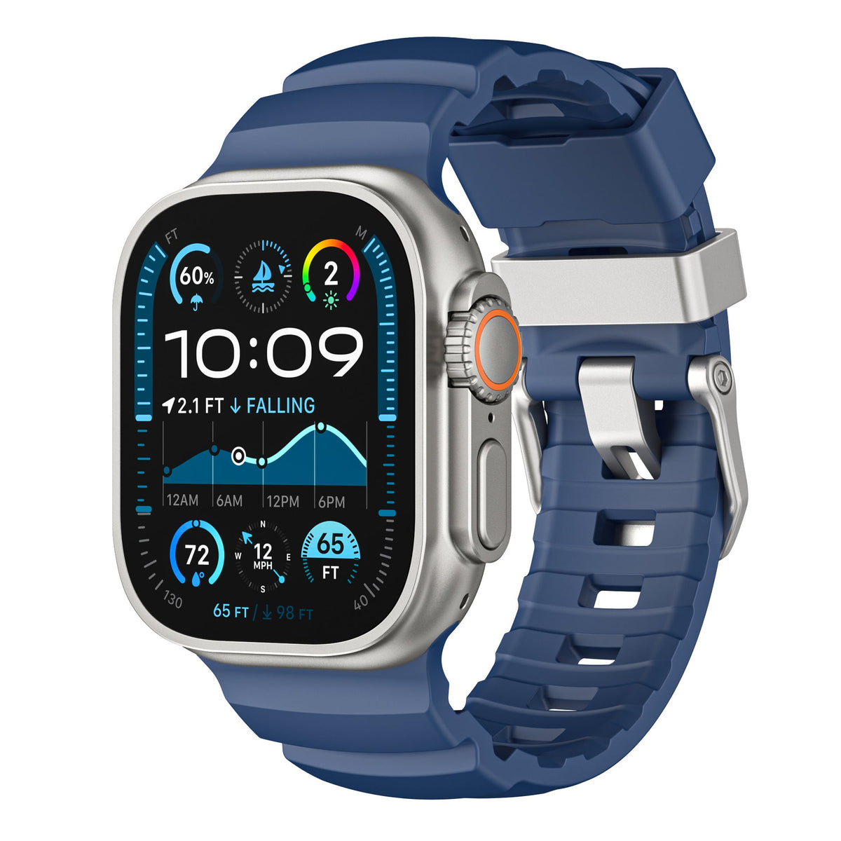 iBandGear TrailFlex Fluoro Rubber Band for Apple Watch - Blue–Titanium