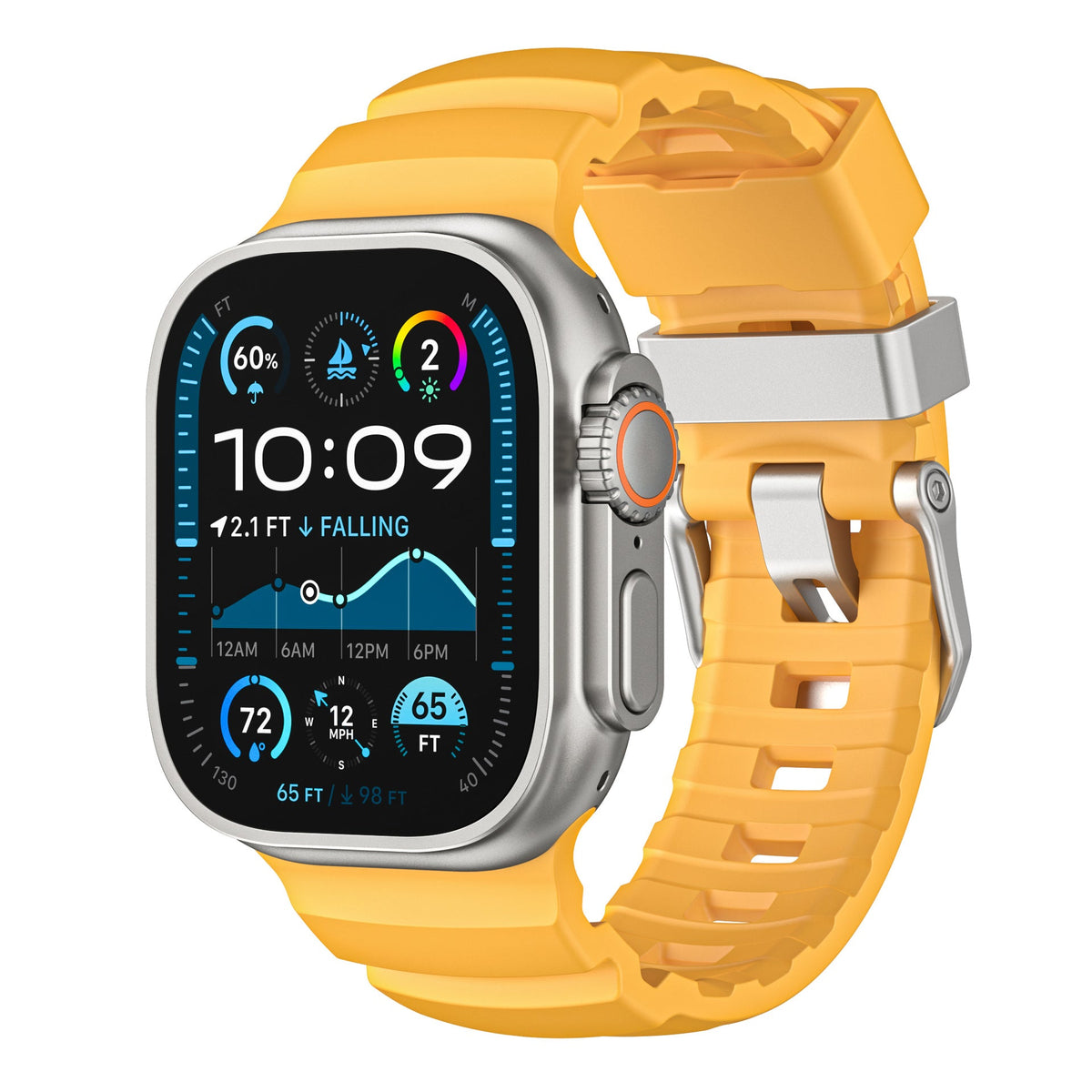 iBandGear TrailFlex Fluoro Rubber Band for Apple Watch - Yellow–Titanium