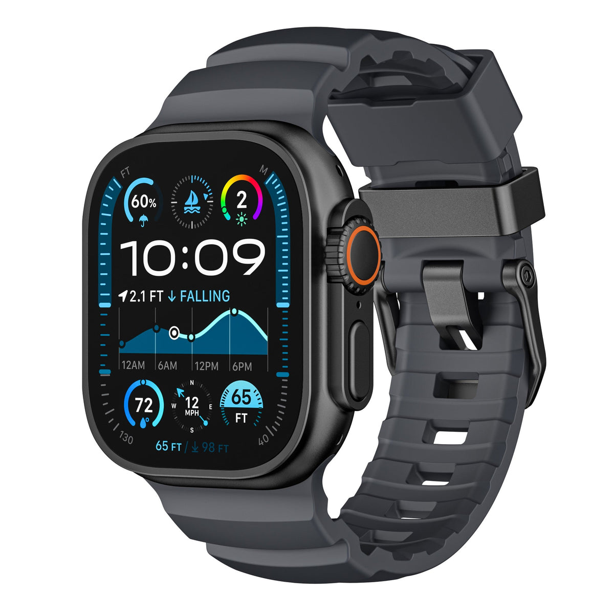 iBandGear TrailFlex Fluoro Rubber Band for Apple Watch - Black–Black