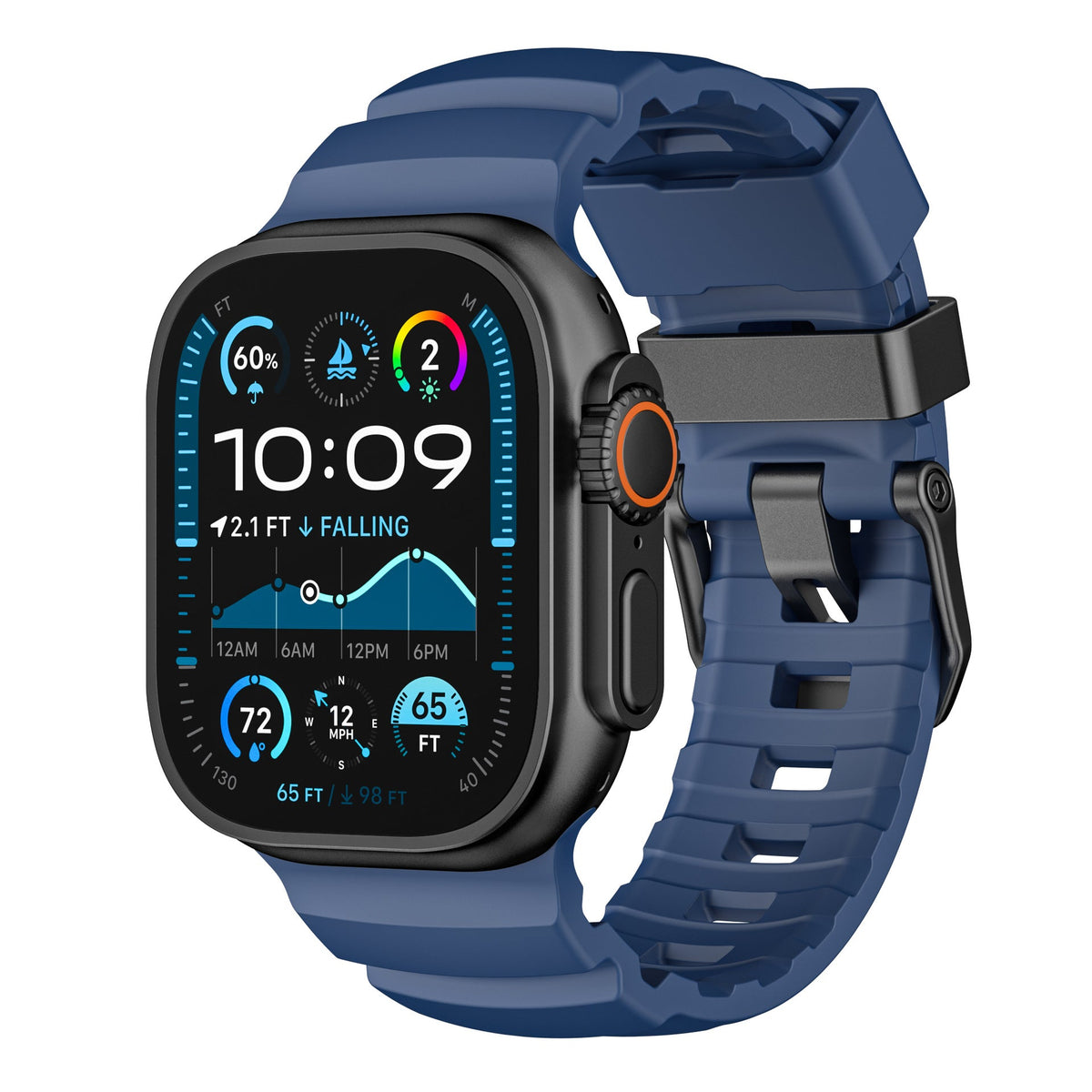 iBandGear TrailFlex Fluoro Rubber Band for Apple Watch - Blue–Black