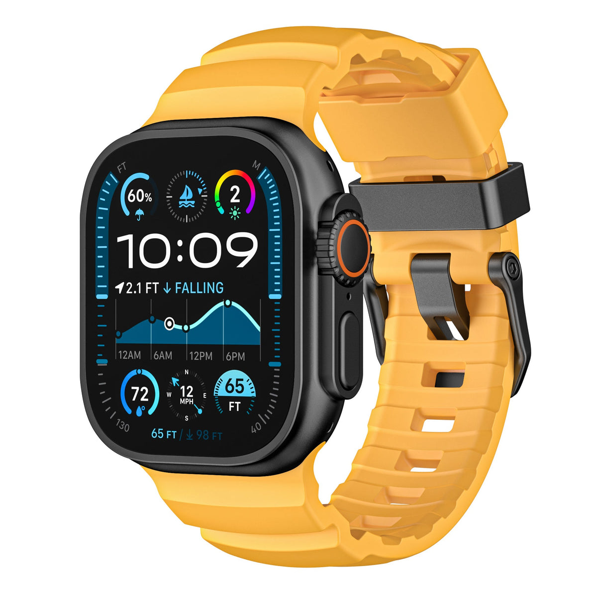 iBandGear TrailFlex Fluoro Rubber Band for Apple Watch - Yellow–Black
