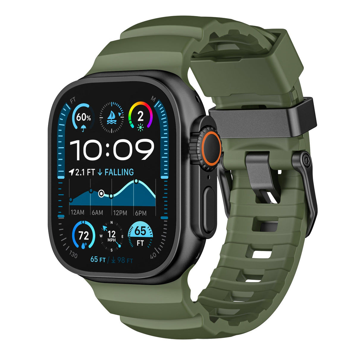 iBandGear TrailFlex Fluoro Rubber Band for Apple Watch - Green–Black