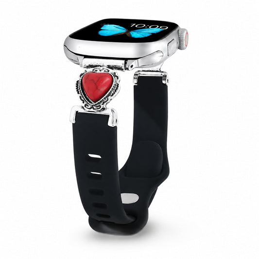 iBandGear Turquoise Heart Silicone Band for Apple Watch - Black