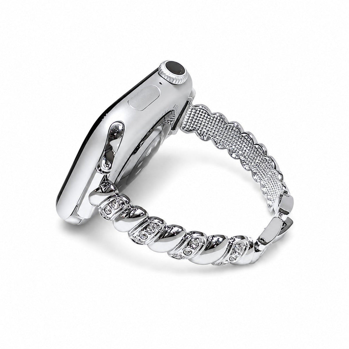 iBandGear Twisted Rhinestone Link Band for Apple Watch – Elegant Bracelet Style - Silver