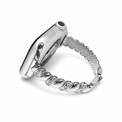 iBandGear Twisted Rhinestone Link Band for Apple Watch – Elegant Bracelet Style - Silver