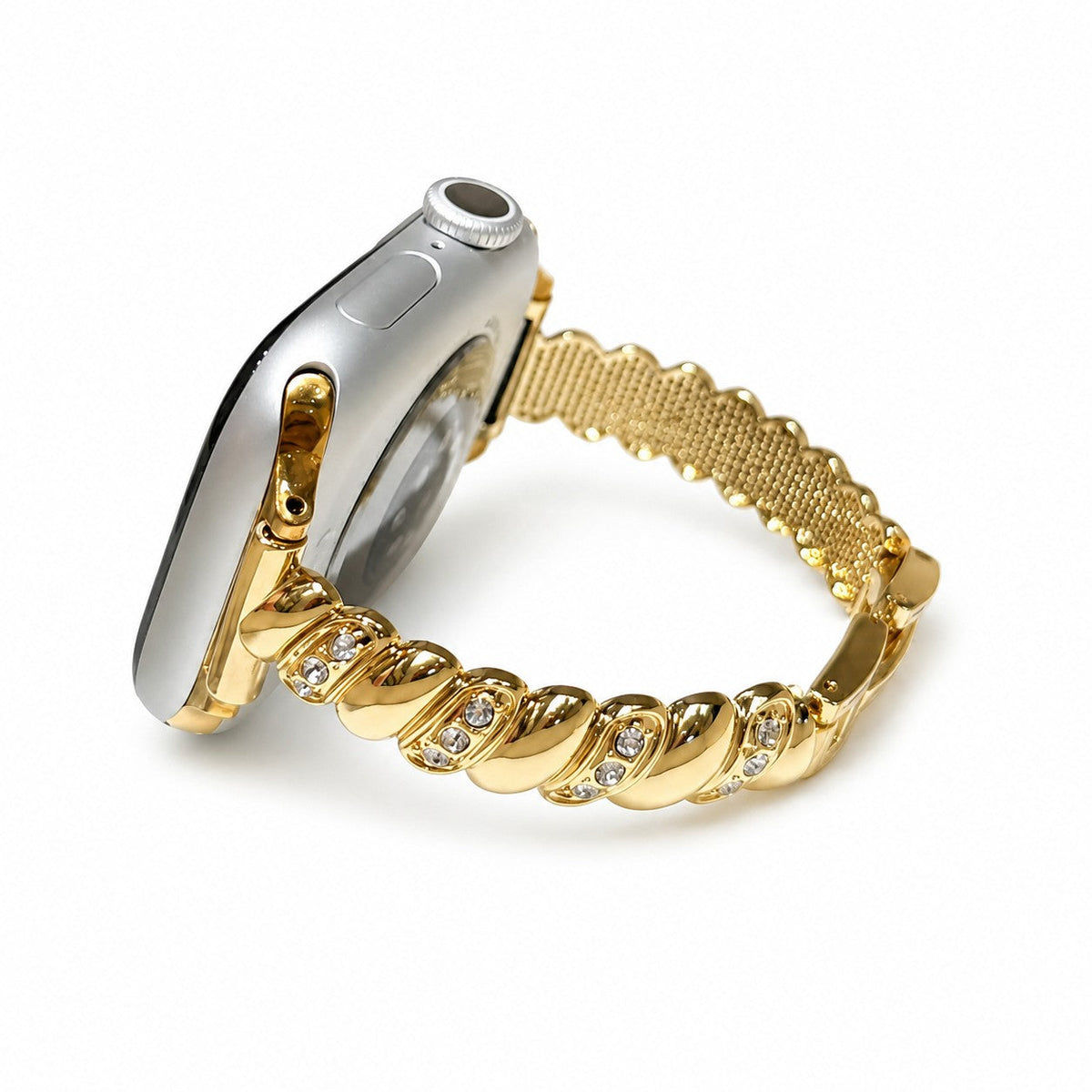 iBandGear Twisted Rhinestone Link Band for Apple Watch – Elegant Bracelet Style - Gold