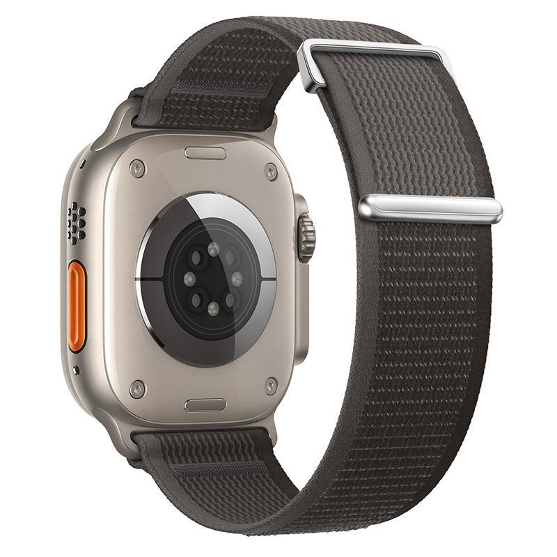 iBandGear Two-Piece Nylon Loop Band for Apple Watch with Metal End - Black with Gray