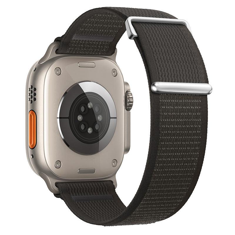 iBandGear Two-Piece Nylon Loop Band for Apple Watch with Metal End - Black with Black