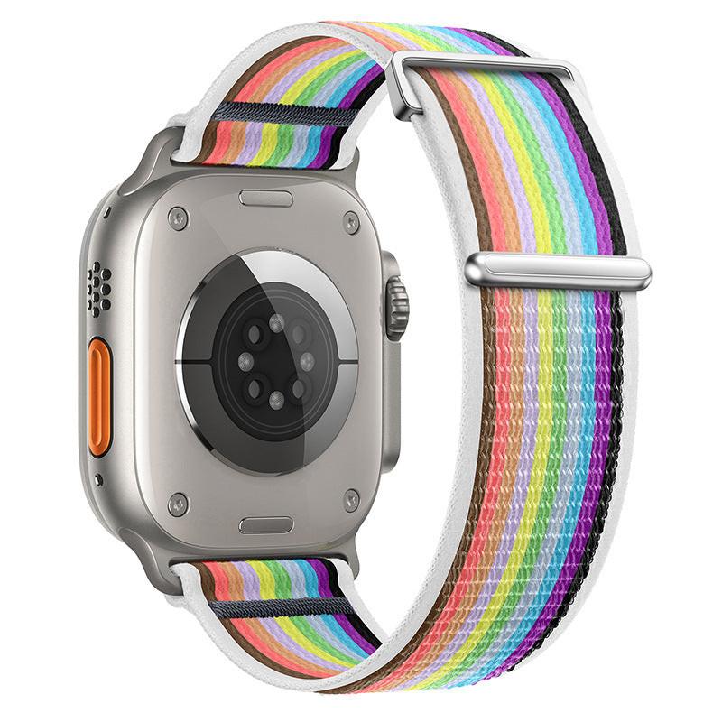 iBandGear Two-Piece Nylon Loop Band for Apple Watch with Metal End - White Rainbow