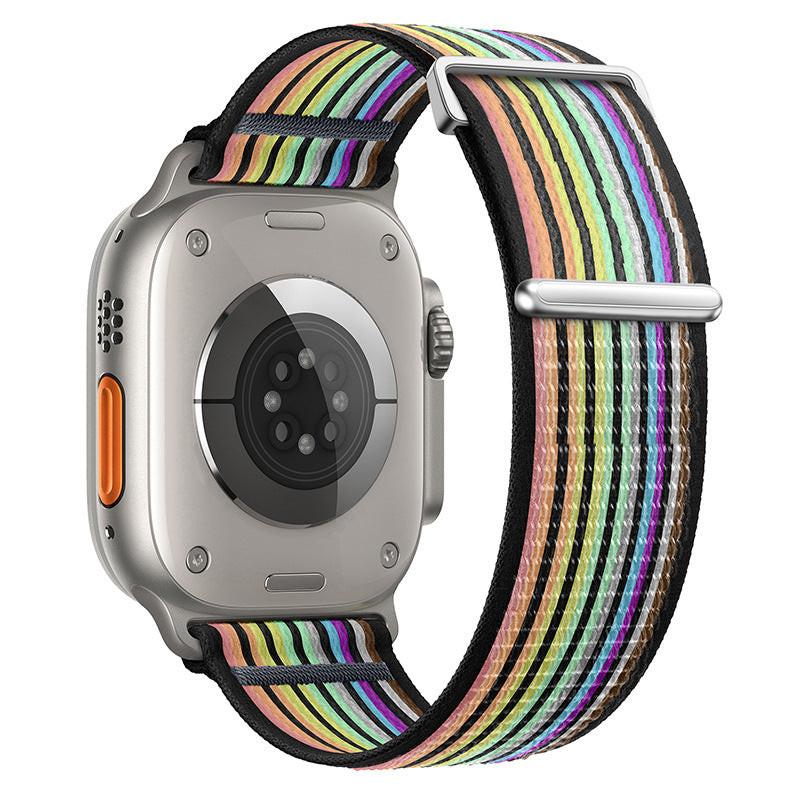 iBandGear Two-Piece Nylon Loop Band for Apple Watch with Metal End - Black Rainbow