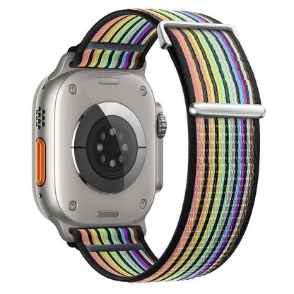 iBandGear Two-Piece Nylon Loop Band for Apple Watch with Metal End - Black Rainbow