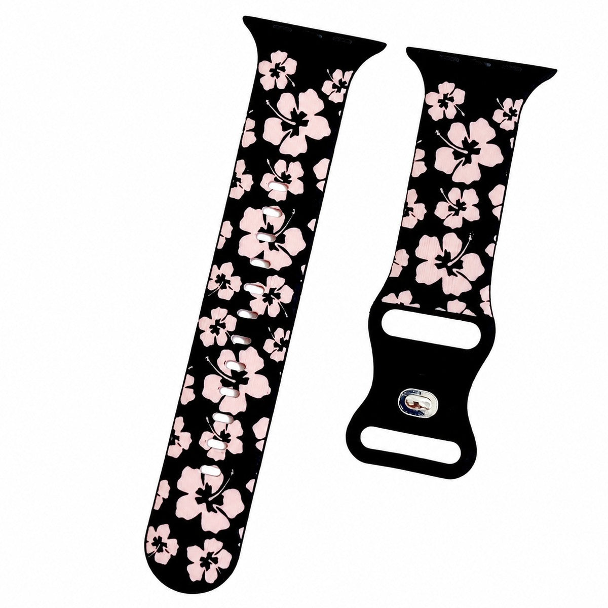 iBandGear Two-Tone Cherry Blossom Engraved Silicone Band for Apple Watch - Black-Pink