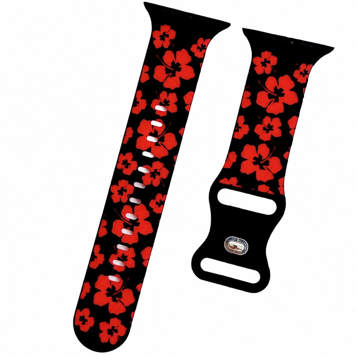 iBandGear Two-Tone Cherry Blossom Engraved Silicone Band for Apple Watch - Black-Red