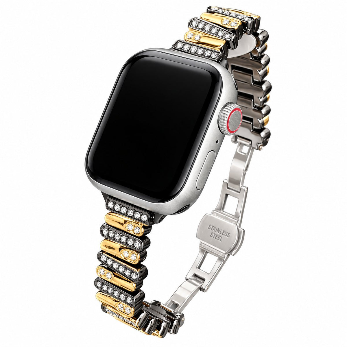 iBandGear Two-Tone Crystal Metal Band for Apple Watch - Black-Gold