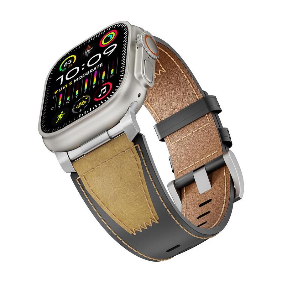 iBandGear Two Tone Leather Band for Apple Watch Signature Stitch Design - Black - Brown