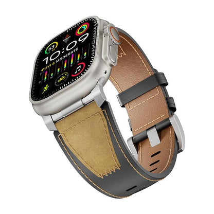 iBandGear Two Tone Leather Band for Apple Watch Signature Stitch Design - Black - Brown