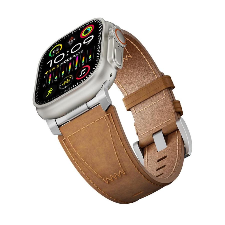 iBandGear Two Tone Leather Band for Apple Watch Signature Stitch Design - Brown