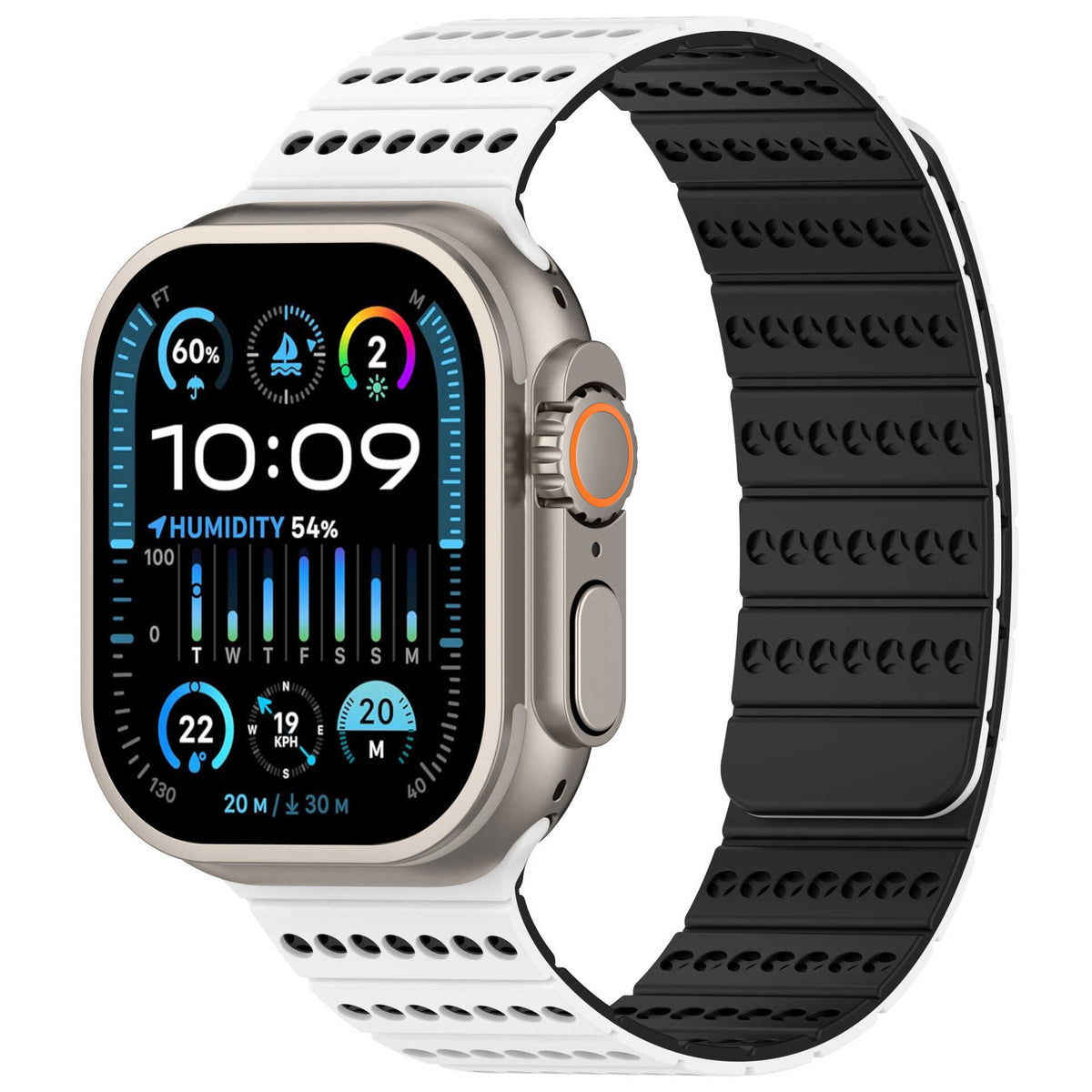 iBandGear Two-Tone Magnetic Silicone Band for Apple Watch Breathable Sport Strap - White-Black