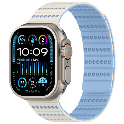 iBandGear Two-Tone Magnetic Silicone Band for Apple Watch Breathable Sport Strap - Antique White-Mist Blue