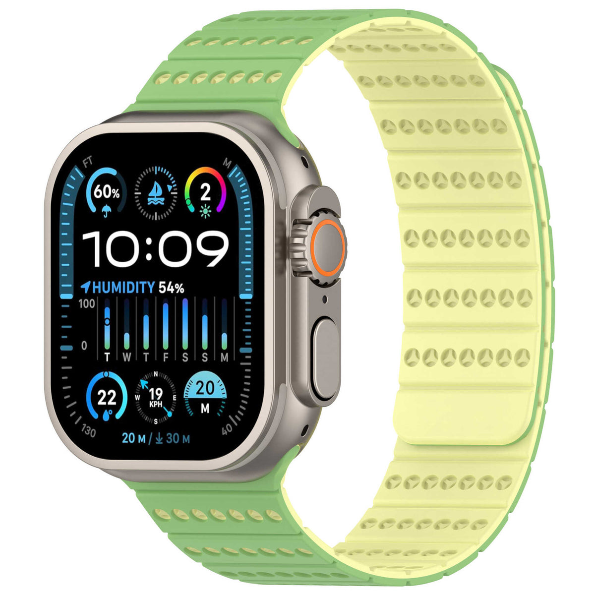 iBandGear Two-Tone Magnetic Silicone Band for Apple Watch Breathable Sport Strap - Mint-Light Yellow