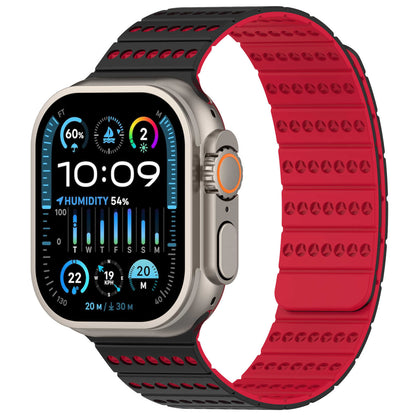 iBandGear Two-Tone Magnetic Silicone Band for Apple Watch Breathable Sport Strap - Black-Red