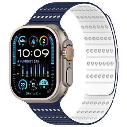 iBandGear Two-Tone Magnetic Silicone Band for Apple Watch Breathable Sport Strap - Dark Blue-White