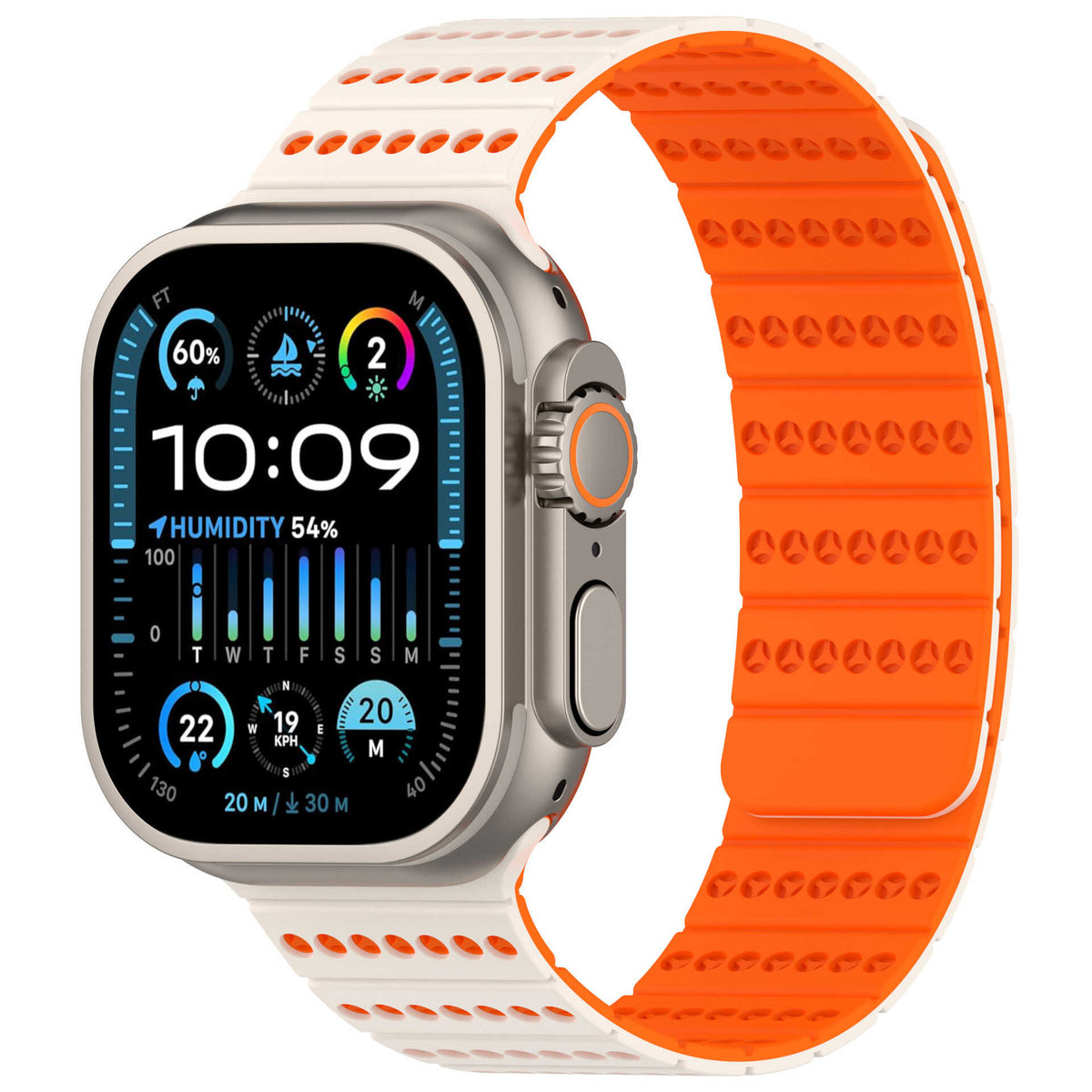 iBandGear Two-Tone Magnetic Silicone Band for Apple Watch Breathable Sport Strap - Starlight-Orange